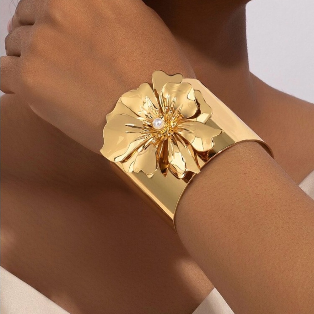 Gold Floral Cuff Bracelet